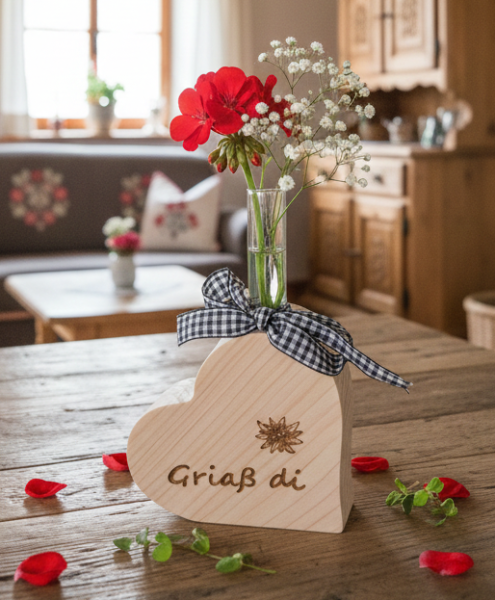 Heart "Griaß di" with test tube